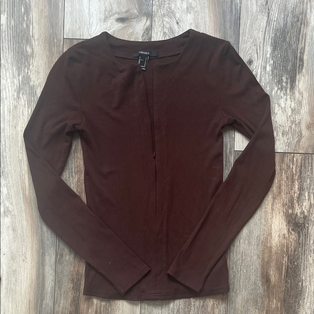 Forever 21 Deep Brown Long Sleeve Blouse